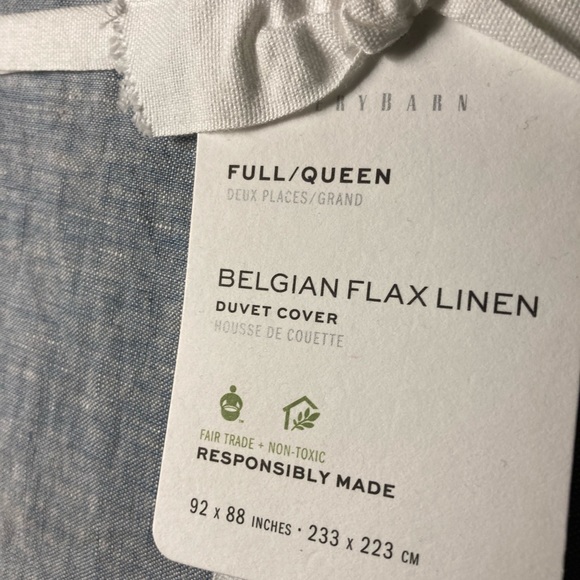 NEW Pottery Barn Belgian Flax Linen Full Queen Duvet &2 EURO Shams Chambray